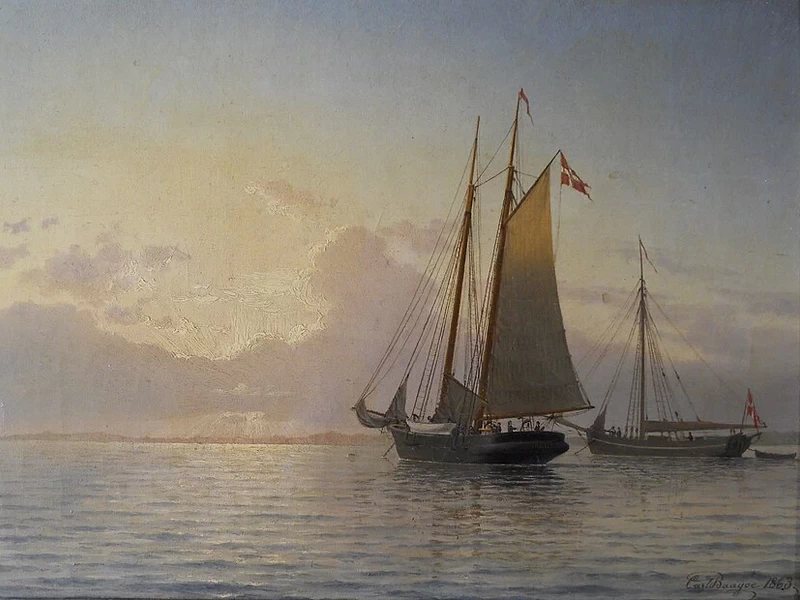 1829-Carl Baagøe - La goletta doganale Argus all'ancora nel fiordo di Odense - Museet for Søfart, Helsingør